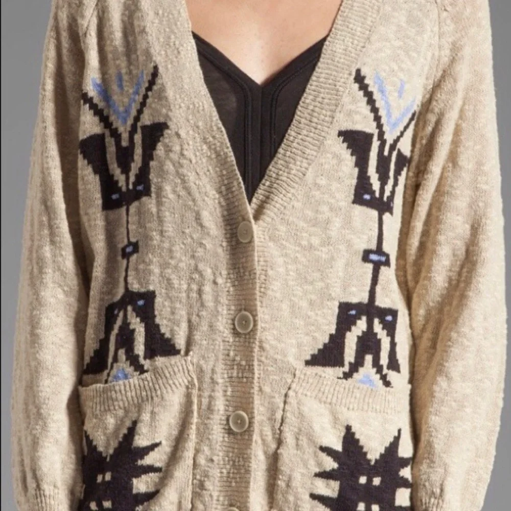 Sanctuary Ranch Aztec Oatmeal woven v-neck button down cardigan M - Picture 12 of 12